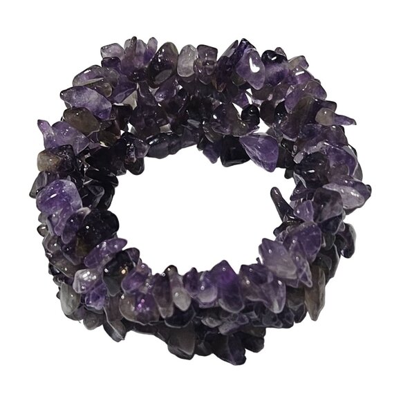 Amethyst Chip Stone Chunky Nugget Gemstone Cluster Stretch Bracelet Jewelry - Picture 2 of 4